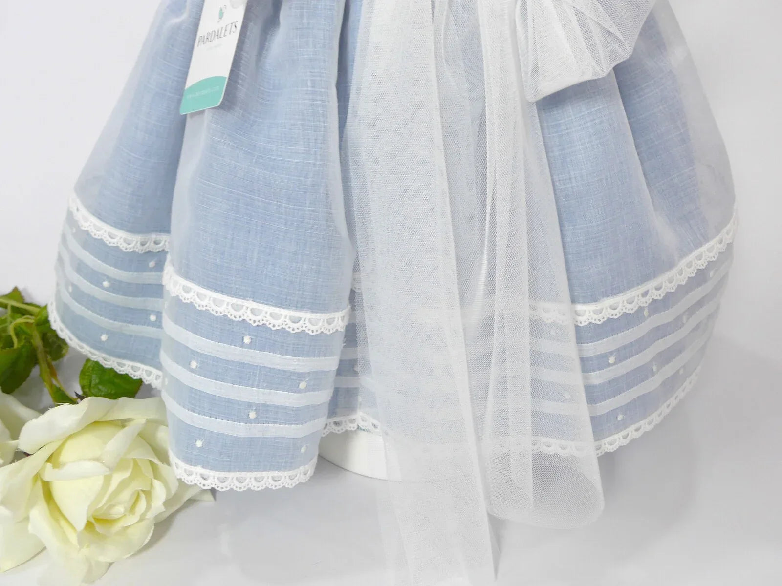 Vestido batista inglesa blanco y azul - PARDALETS