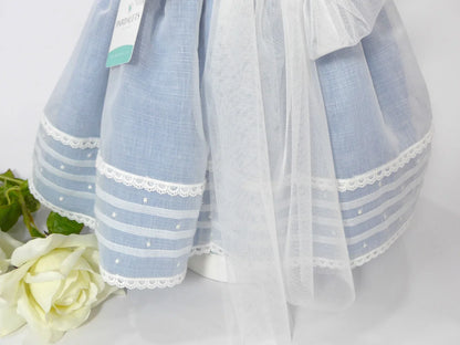 Vestido batista inglesa blanco y azul - PARDALETS