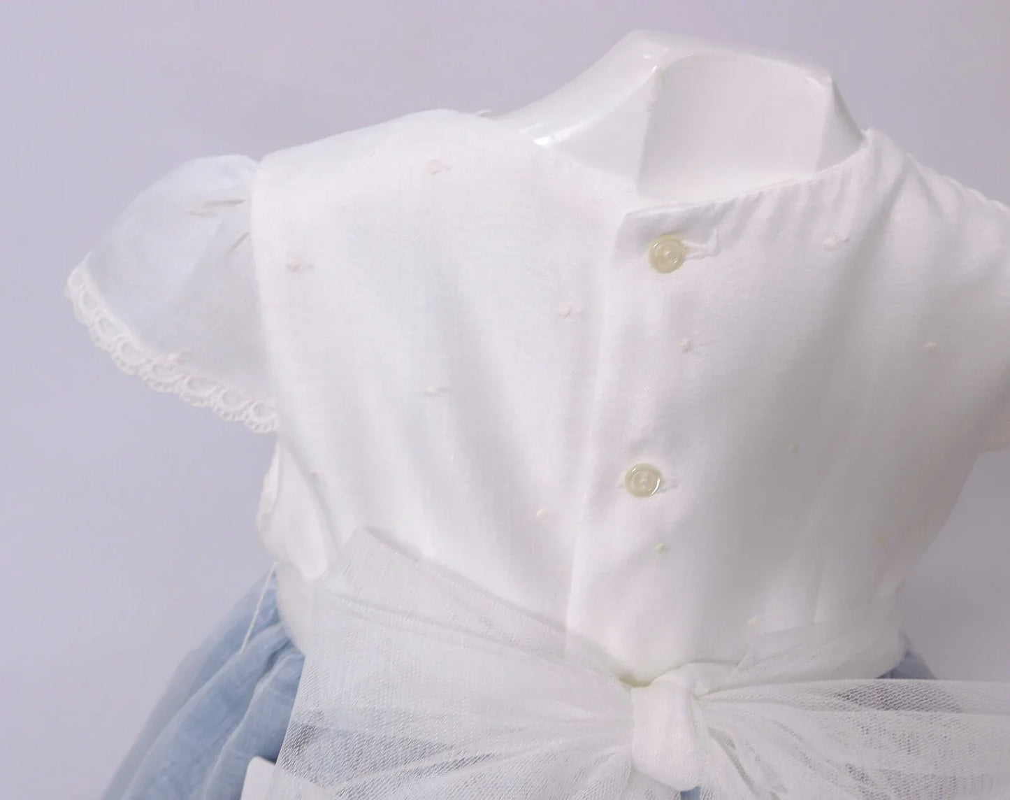 Vestido batista inglesa blanco y azul - PARDALETS