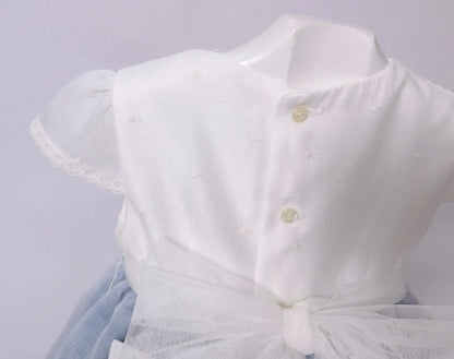 Vestido batista inglesa blanco y azul - PARDALETS