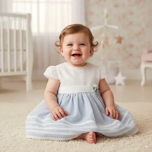 Vestido batista inglesa blanco y azul - PARDALETS