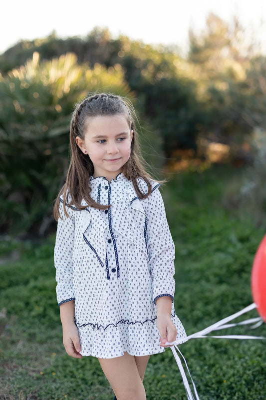 Vestido blanco con flores marino - PARDALETS