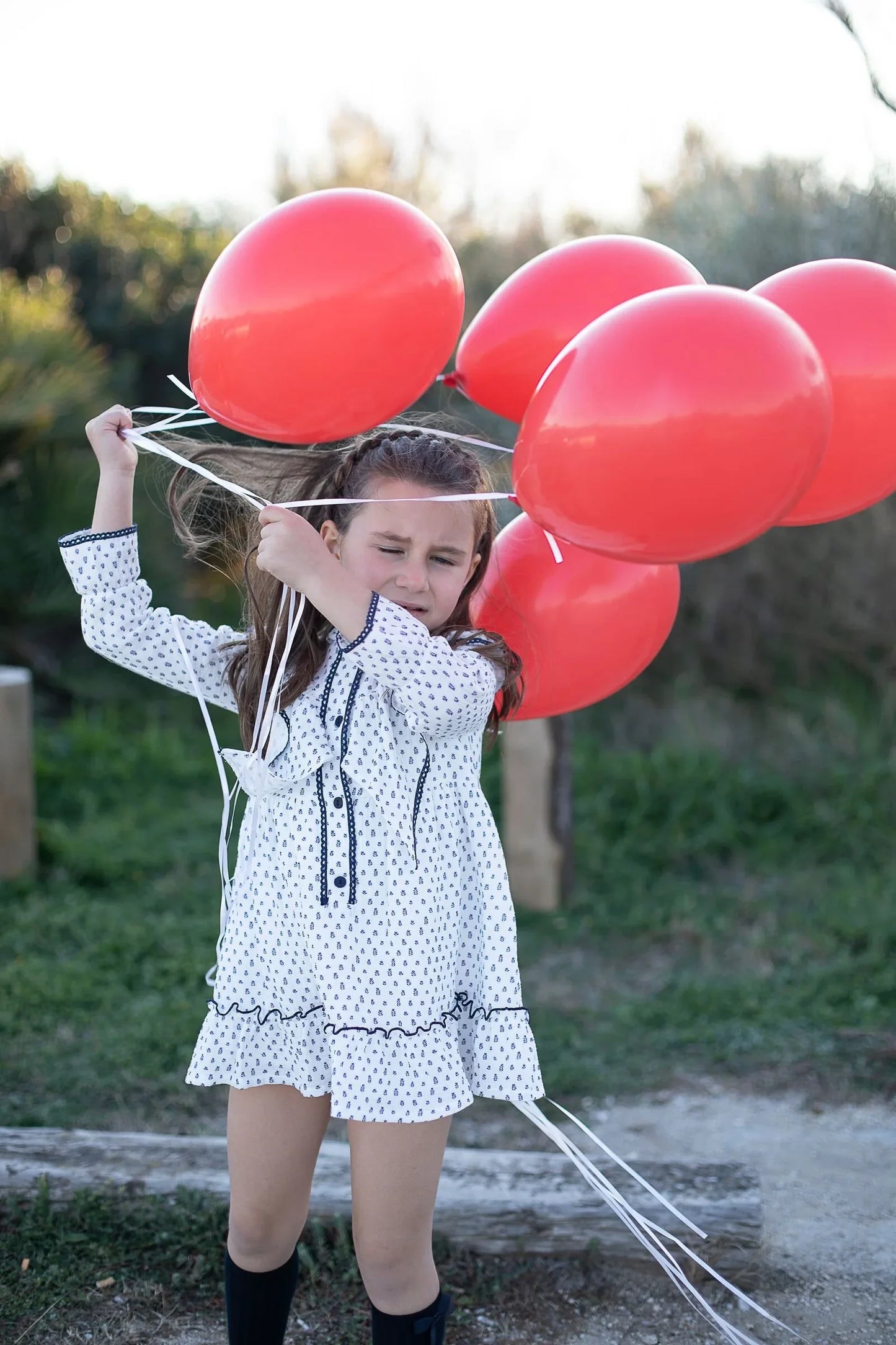 Vestido blanco con flores marino - PARDALETS