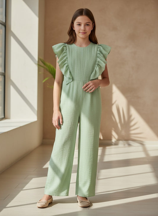 Mono verde con volantes y apertura en la espalda "Mosaico"