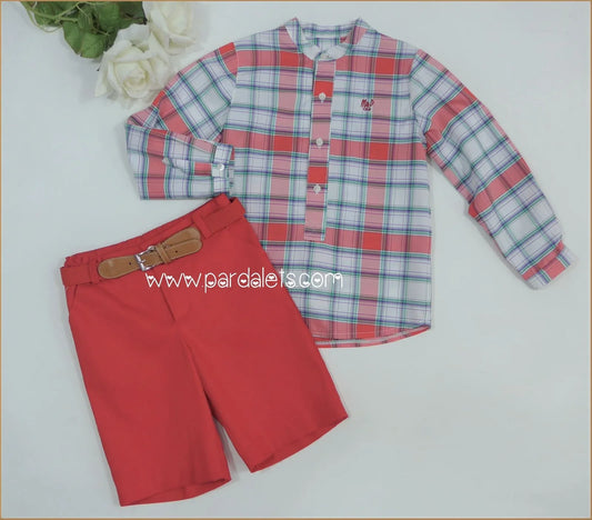 Camisa cuadros y short rojo Marta y Paula - PARDALETS