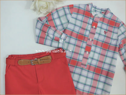 Camisa cuadros y short rojo Marta y Paula - PARDALETS