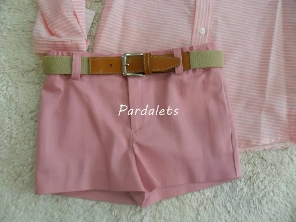 Camisa rosa rayas blancas y short maquillaje Yoedu - PARDALETS