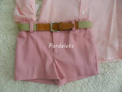 Camisa rosa rayas blancas y short maquillaje Yoedu - PARDALETS