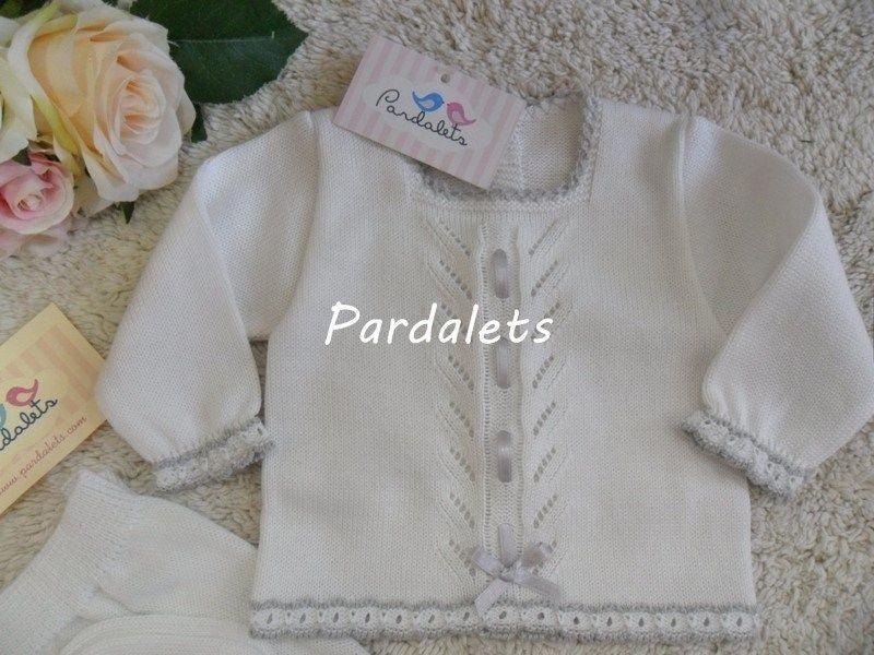 Jubon y polaina blanco con pasacintas gris - PARDALETS