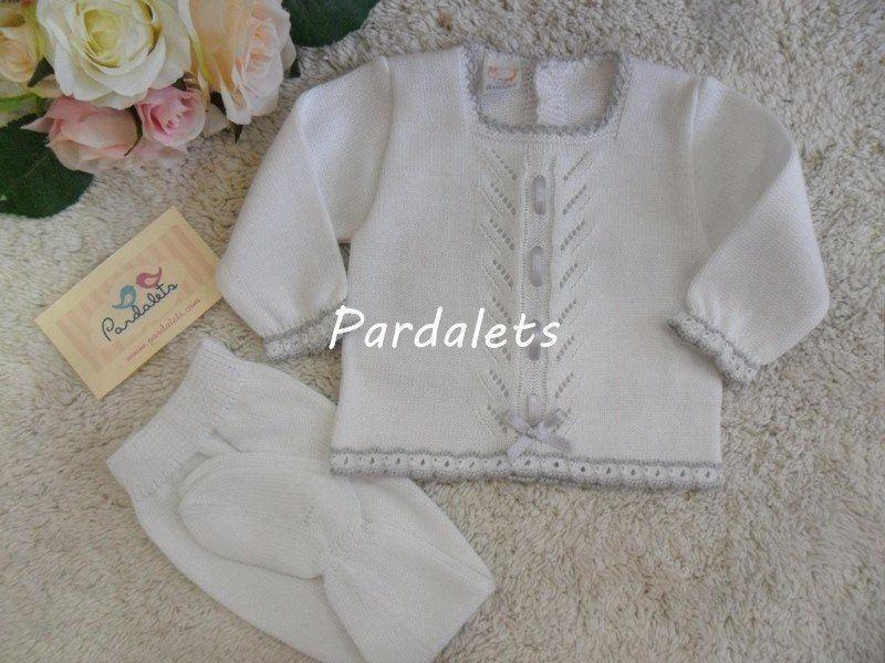 Jubon y polaina blanco con pasacintas gris - PARDALETS