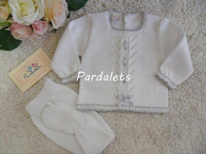 Jubon y polaina blanco con pasacintas gris - PARDALETS