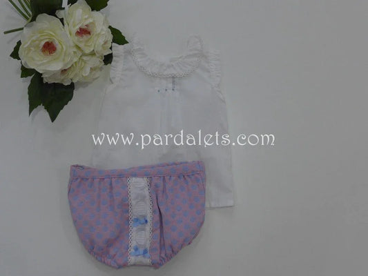 BLUSA y CULOTE ROSA TOPOS AZULES - PARDALETS
