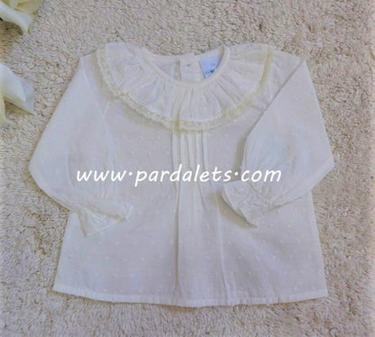 Camisa beige plumeti y puntilla Paloma de la O