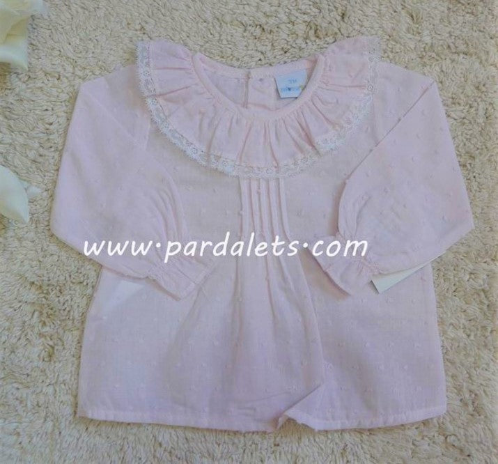 Camisa rosa de plumeti y puntilla Paloma de la O