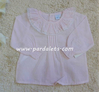 Camisa rosa de plumeti y puntilla Paloma de la O