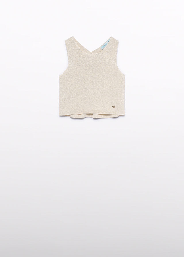 Conjunto top tricot y pantalon guipur beig