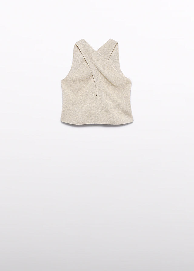 Conjunto top tricot y pantalon guipur beig