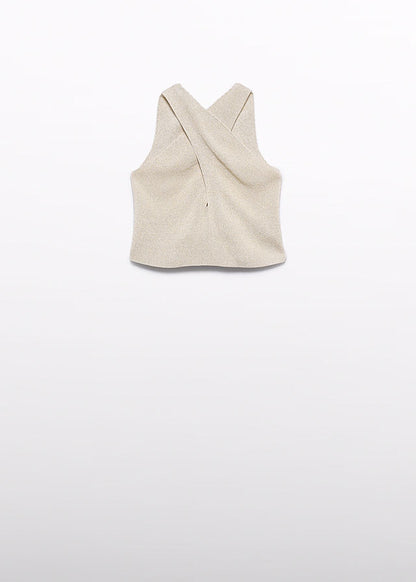 Conjunto top tricot y pantalon guipur beig