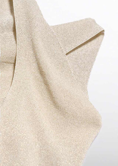 Conjunto top tricot y pantalon guipur beig