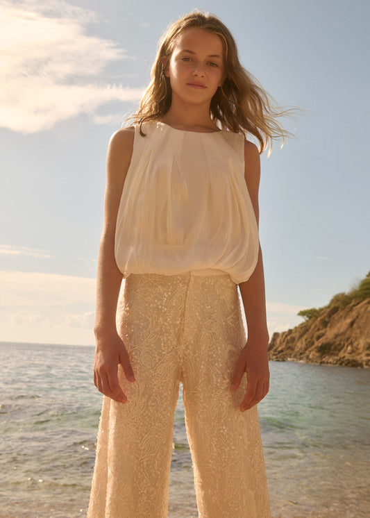 Conjunto blusa beig y pantalon lentejuelas