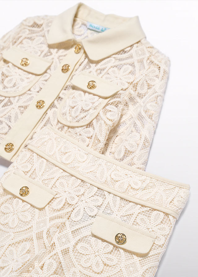 Conjunto top tricot y pantalon guipur beig