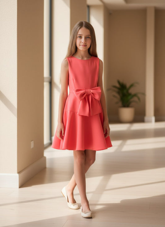 Vestido coral con lazada y espalda abierta