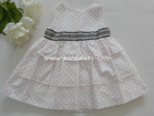 Vestido plumeti blanco y coral Ancar - PARDALETS