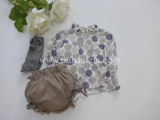 Blusa circulos grises y culote verde Eve Children - PARDALETS