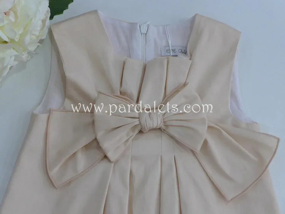 Vestido melocoton con gran lazo y pliegue - PARDALETS