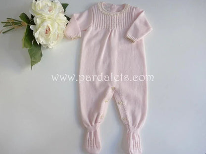 Pelele algodon rosa con puntilla beig Paz Rodriguez - PARDALETS