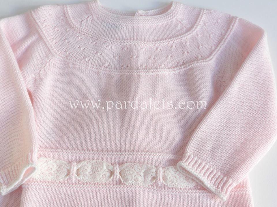 Jubon y polaina algodon rosa con puntilla beig - PARDALETS