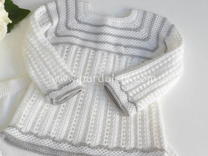 Jubon calado blanco y gris con polaina blanca Paz Rodriguez - PARDALETS