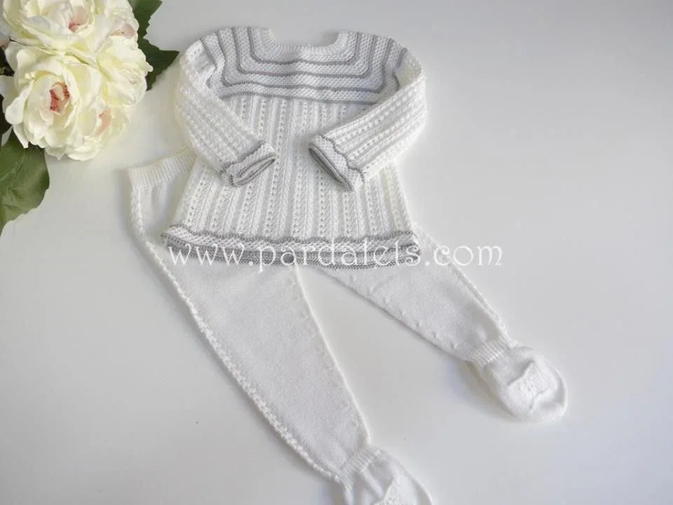 Jubon calado blanco y gris con polaina blanca Paz Rodriguez - PARDALETS
