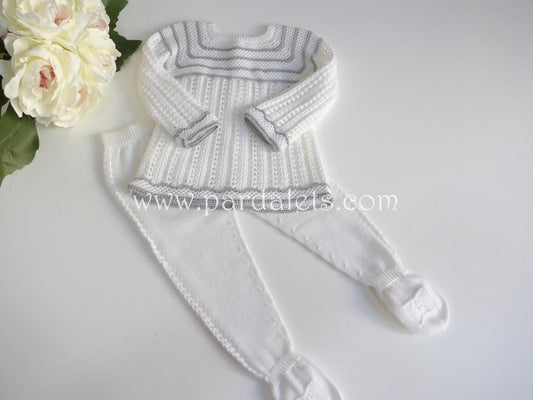 Jubon calado blanco y gris con polaina blanca Paz Rodriguez