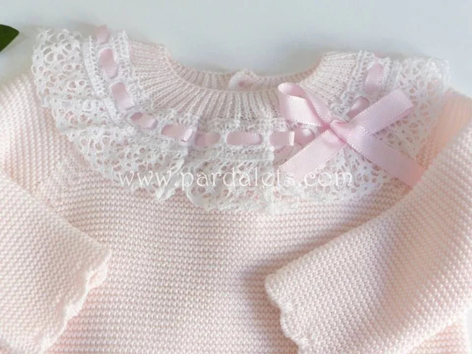 Jubon y polaina rosa bebe de algodon con lazo rosa - PARDALETS