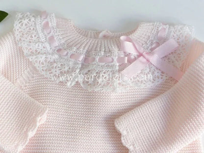 Jubon y polaina rosa bebe de algodon con lazo rosa - PARDALETS