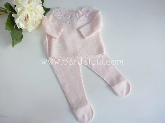 Jubon y polaina rosa bebe de algodon con lazo rosa - PARDALETS