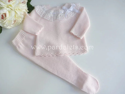Jubon y polaina de algodon rosa bebe - PARDALETS