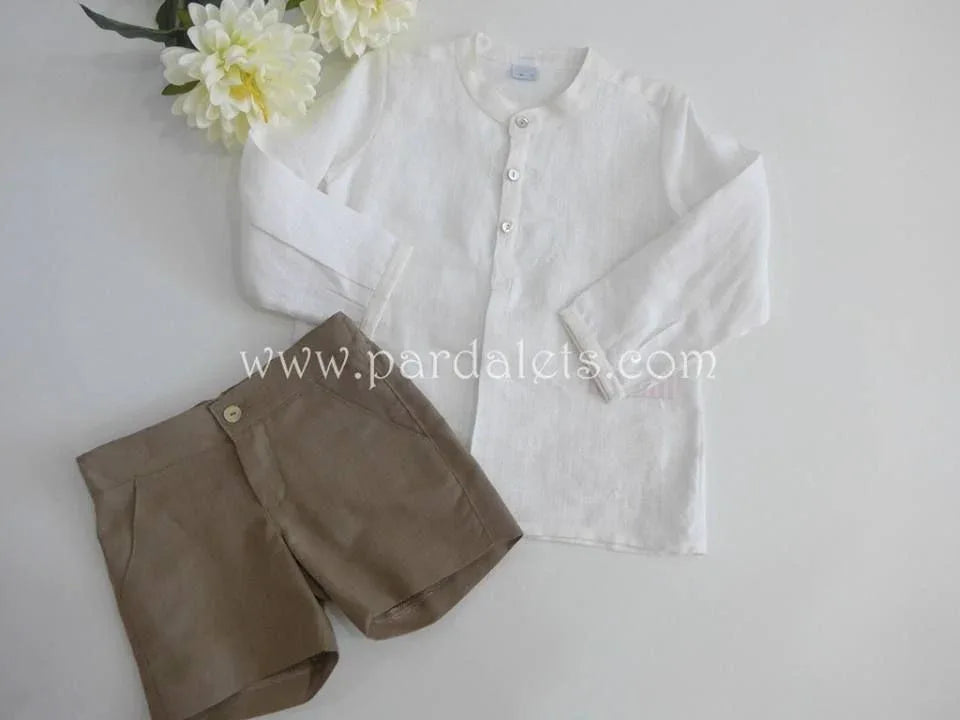 Short de lino marron con gomita para ajustar - PARDALETS