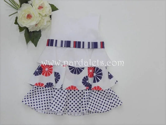 Vestido blanco con 3 volantes topos y rayas - PARDALETS