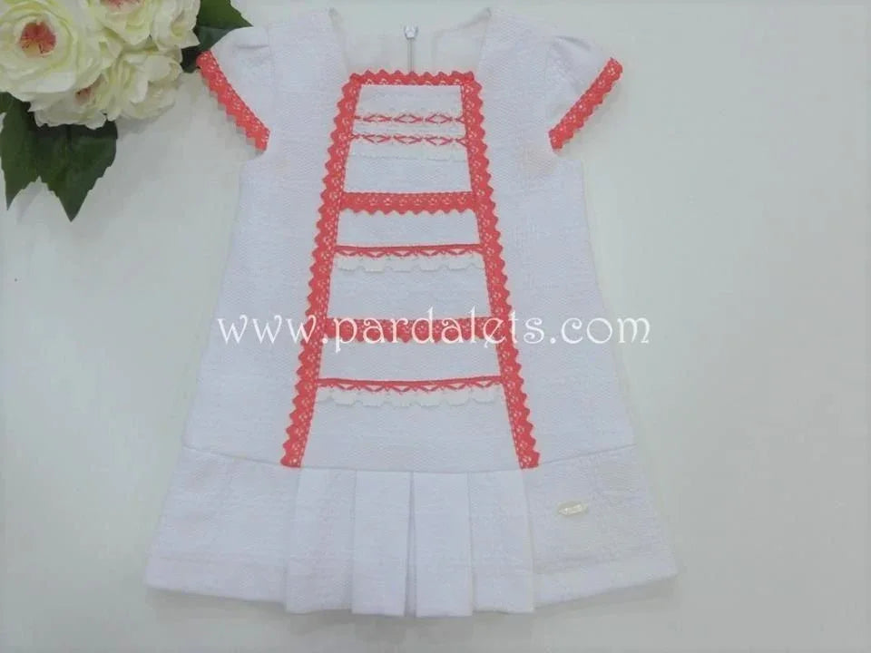 Vestido blanco con detalles en coral - PARDALETS