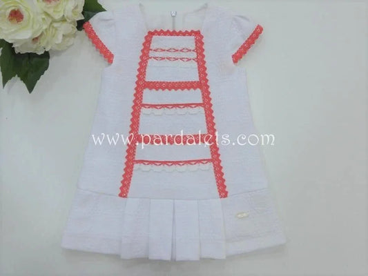 Vestido blanco con detalles en coral - PARDALETS