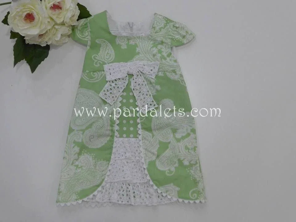 Vestido estampado verde y batista perforada - PARDALETS