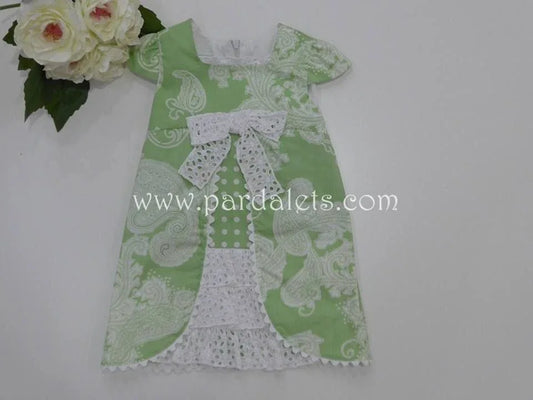Vestido estampado verde y batista perforada - PARDALETS