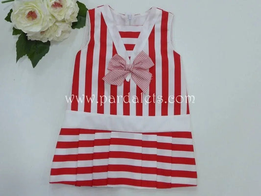 Vestido rayas rojas y lazo central - PARDALETS
