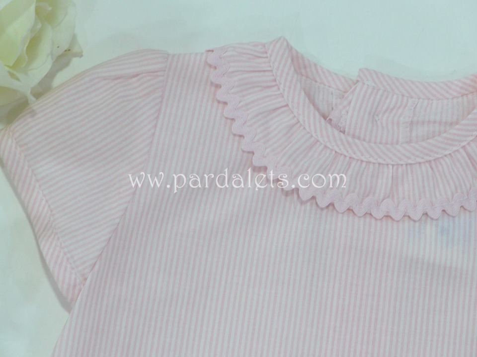 Camisa rayas rosas y blancas de cuello volante