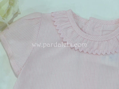 Camisa rayas rosas y blancas de cuello volante