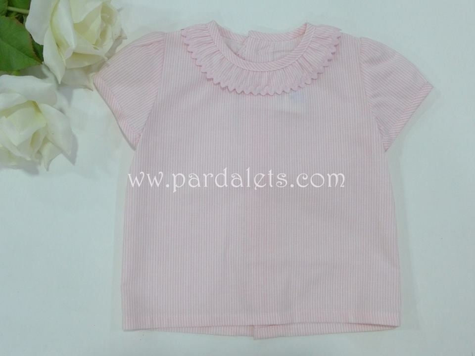Camisa rayas rosas y blancas de cuello volante