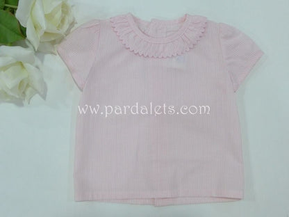 Camisa rayas rosas y blancas de cuello volante