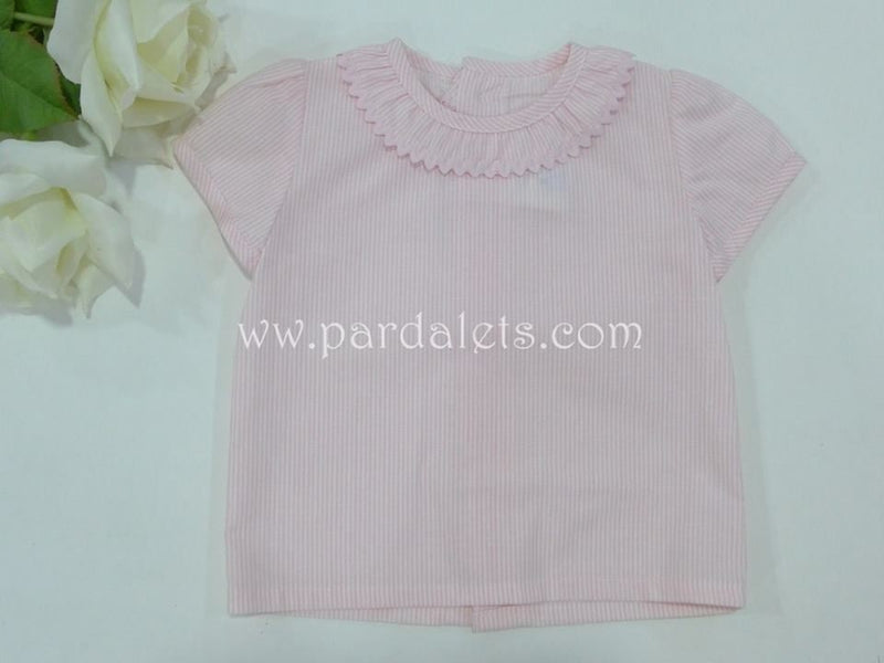 Camisa rayas rosas y blancas de cuello volante
